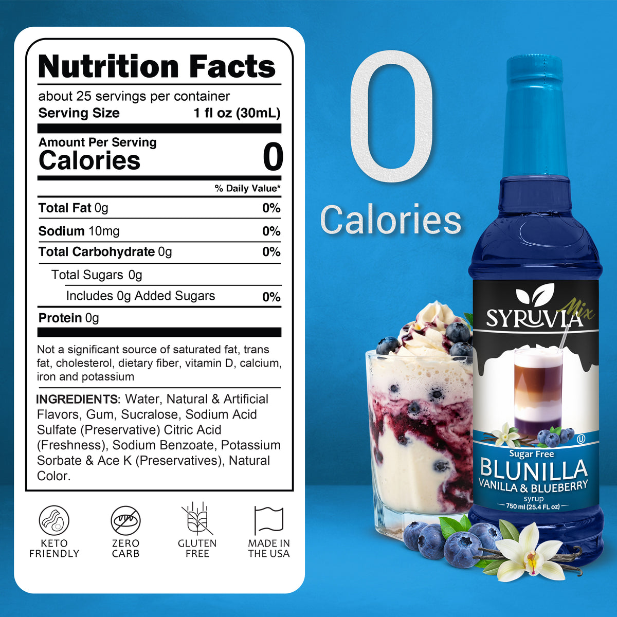 Sugar-Free BLUNILLA Syrup™ Vanilla Blueberry Syruvia