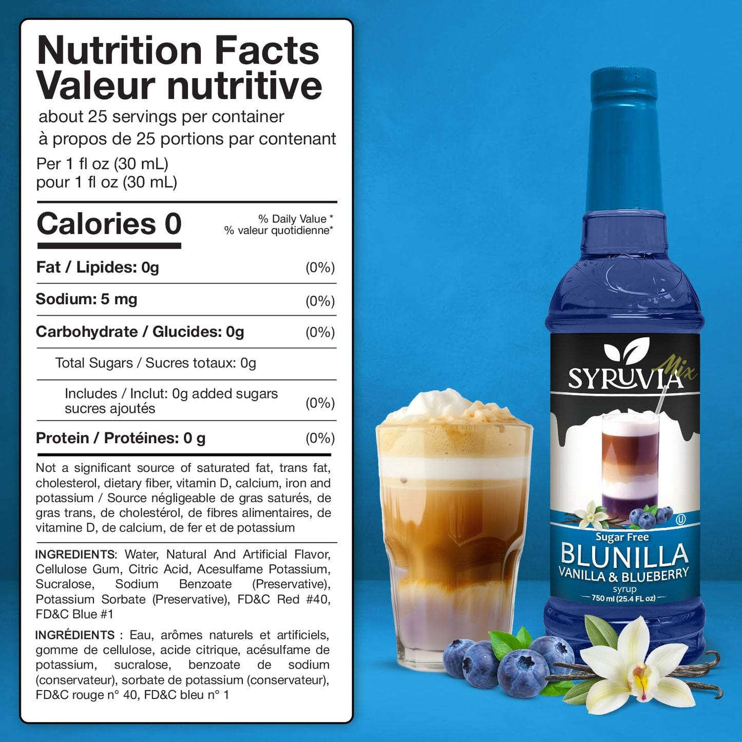 Nutrition Facts BLUNILLA sugar free syrup