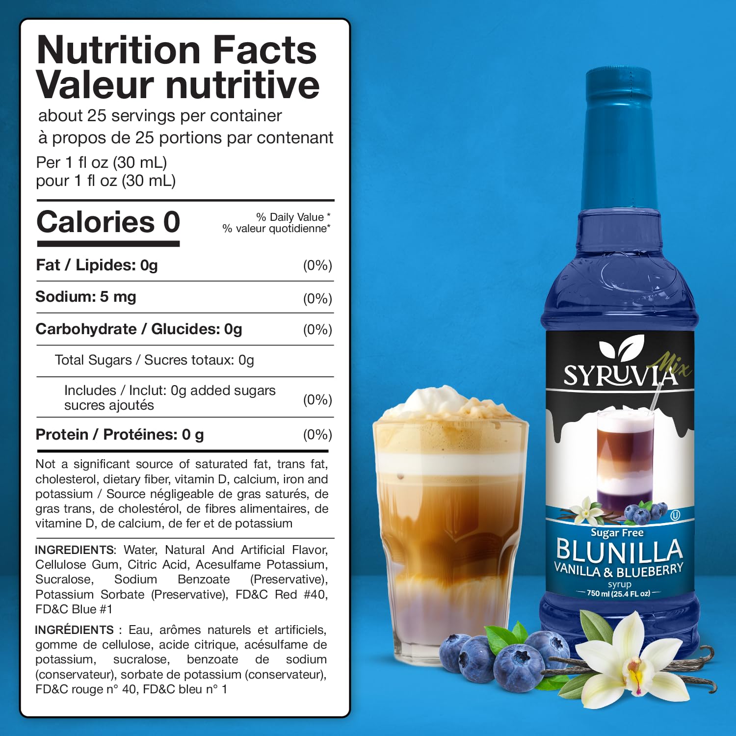 Nutrition Facts BLUNILLA sugar free syrup