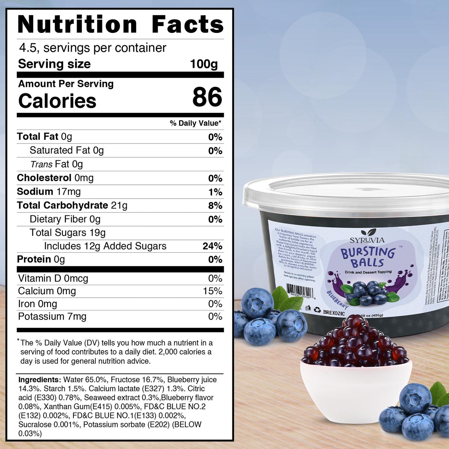 Nutrition facts Blueberry Flavored Boba