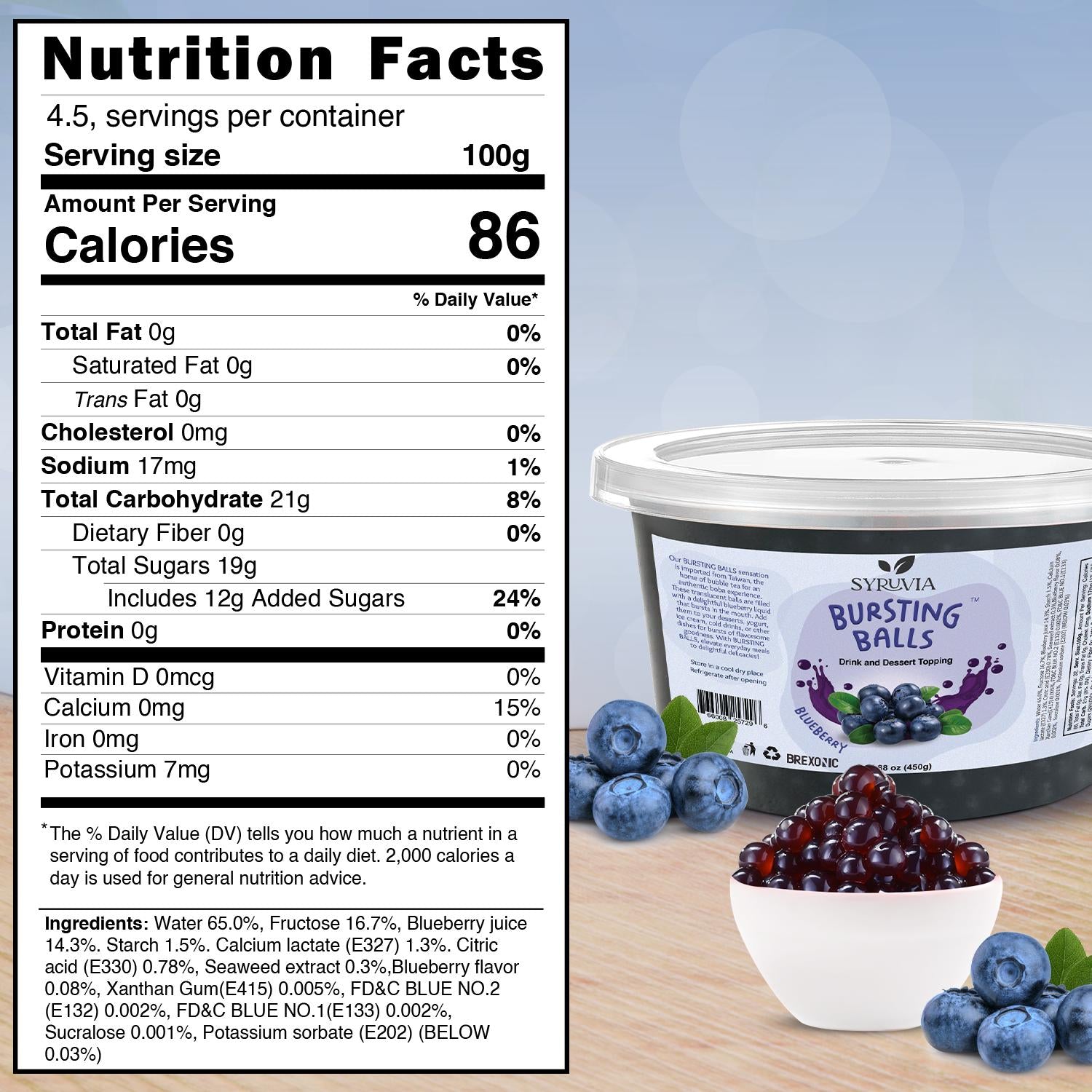 Nutrition facts Blueberry Flavored Boba
