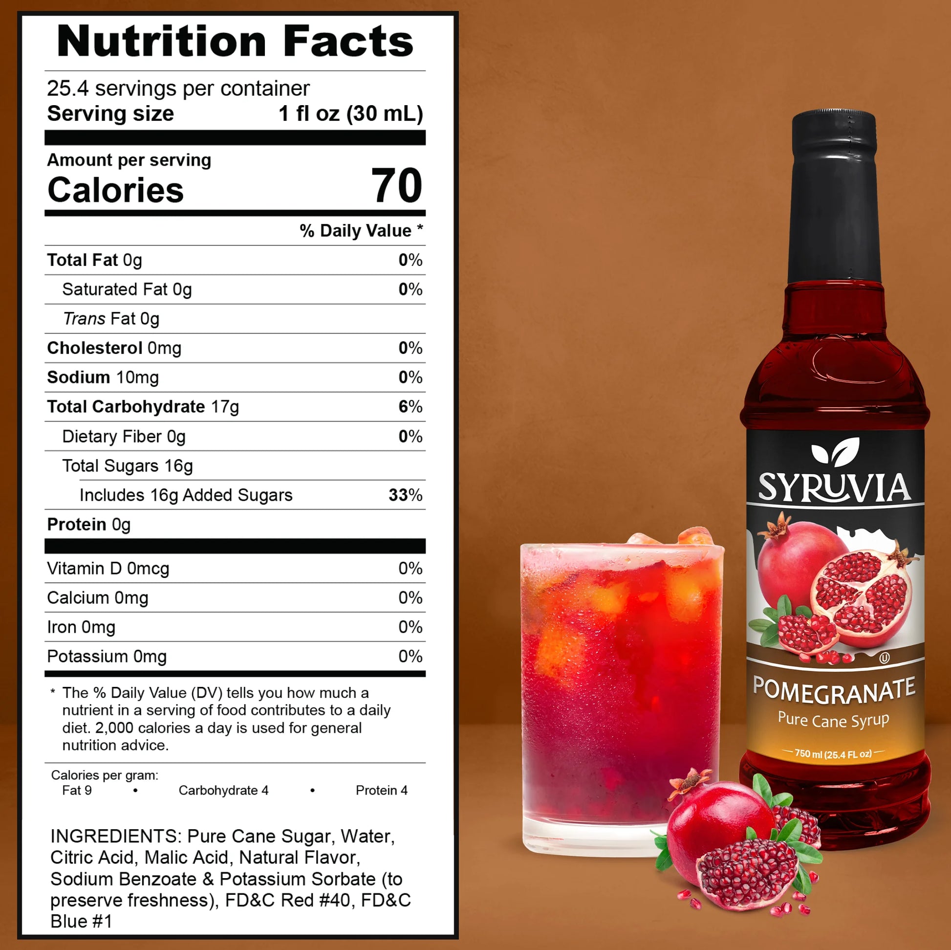 Pomegranate coffee syrup nutrition facts