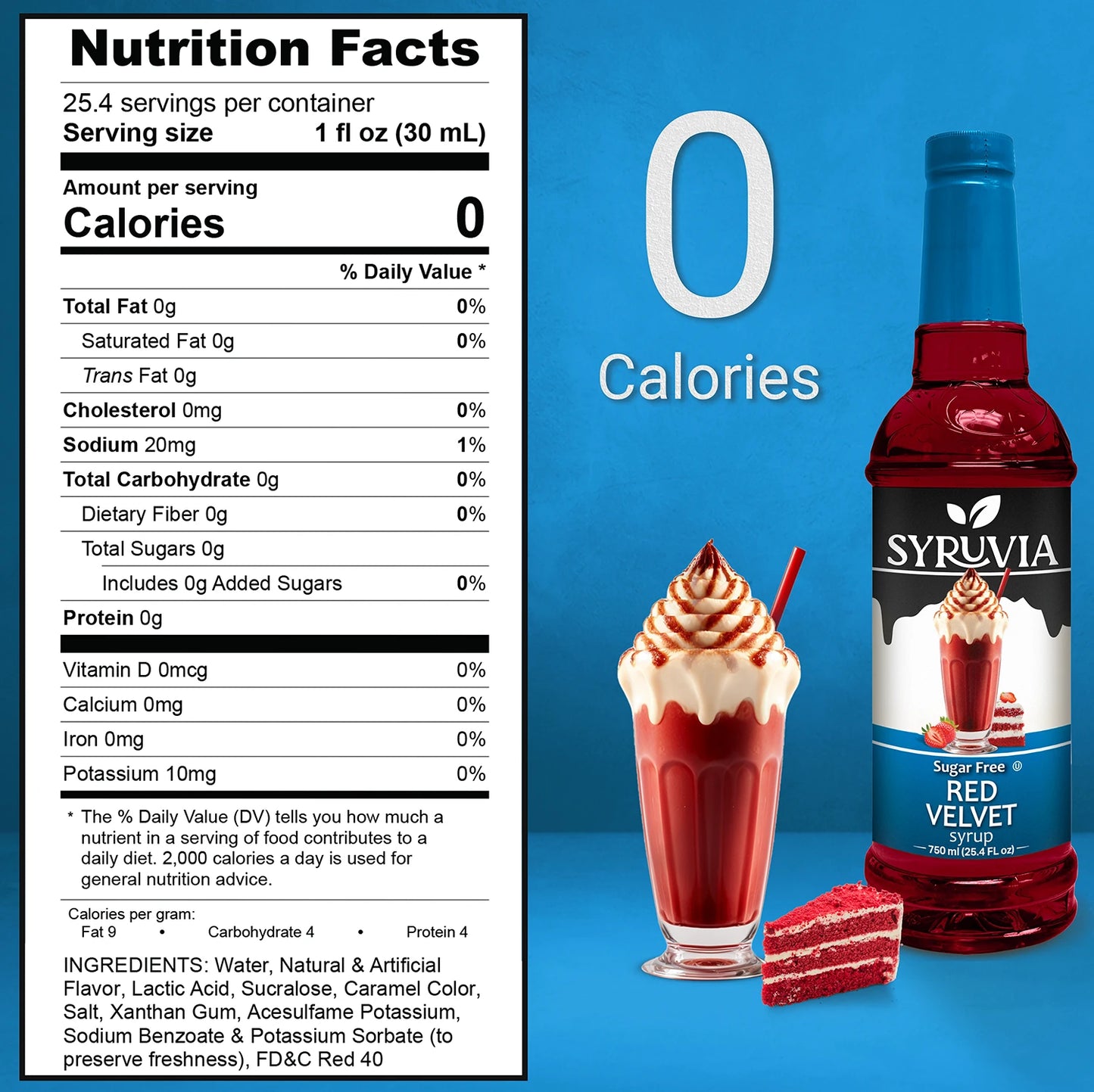 Red Velvet coffee syrup sugar free nutrition facts