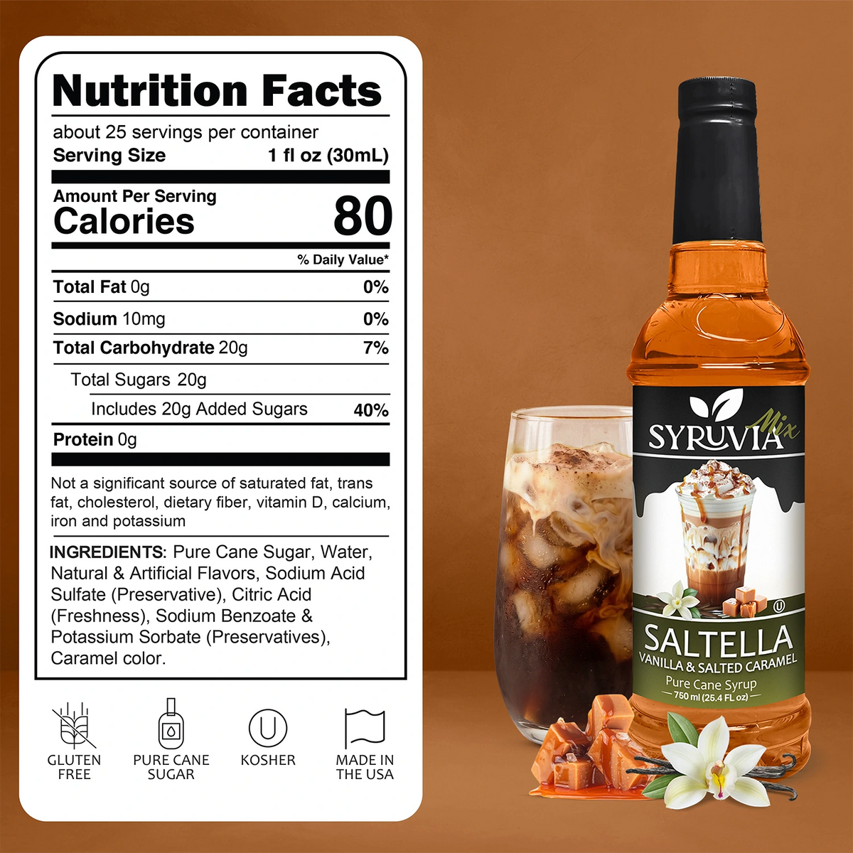 SALTELLA Syrup™  Vanilla Salted Caramel Syruvia