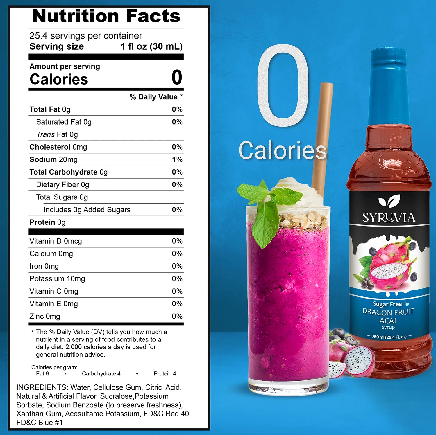dragon fruit syrup sugar free nutrition facts