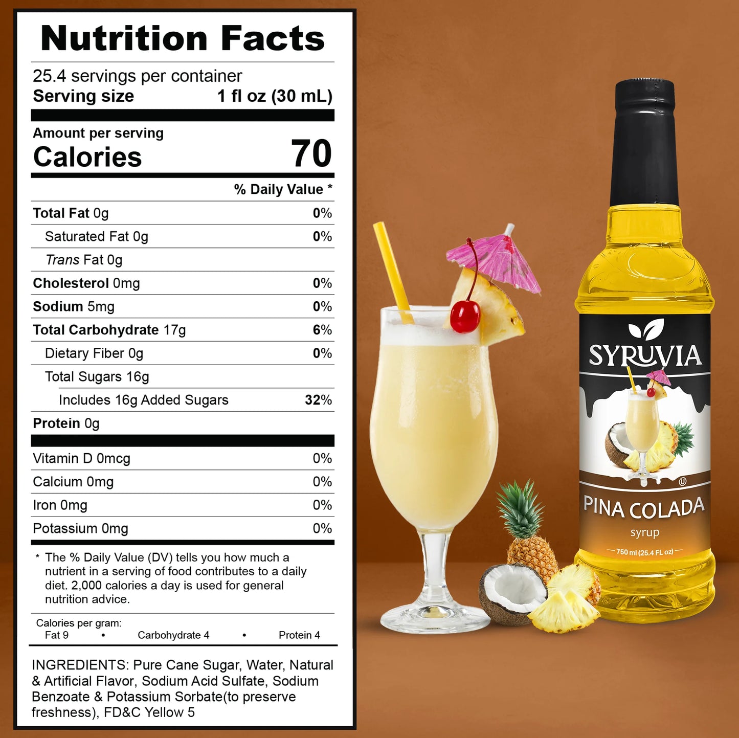 pina colada syrup nutrition facts