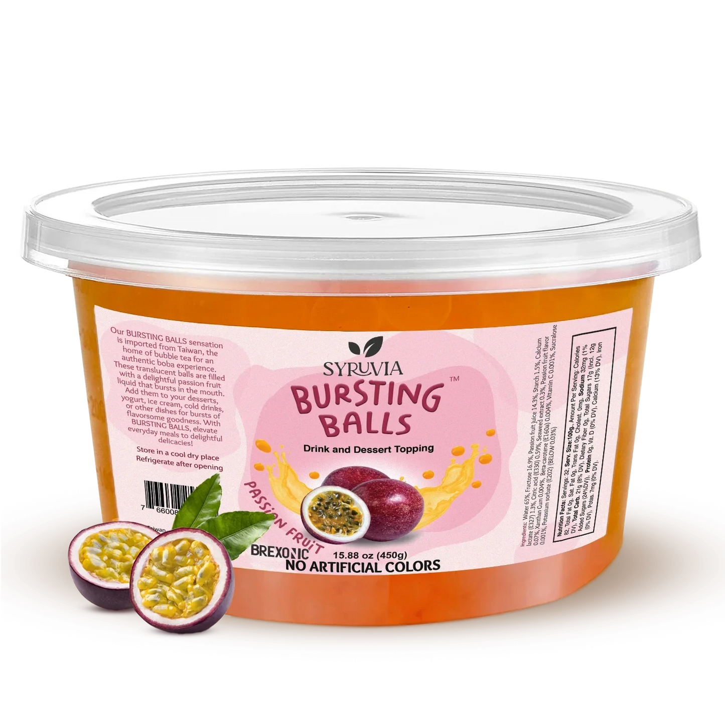1 LB Passion Fruit Flavored Boba Balls for a Bursting and Popping Boba Experience ( 1 case 12x 1lb)