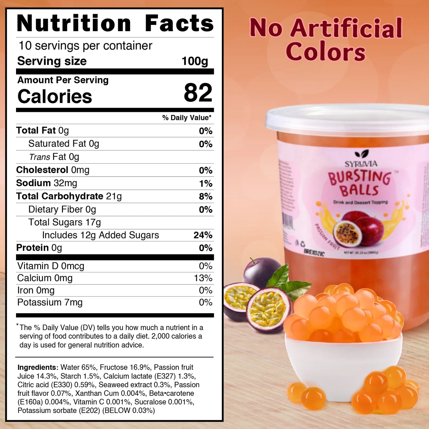 2 LB Passion Fruit Flavored Boba Balls for a Bursting and Popping Boba Experience ( 1 case 12x 2lb)