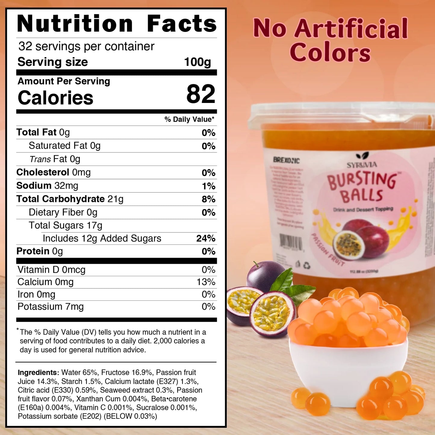 7 LB Passion Fruit Flavored Boba Balls for a Bursting and Popping Boba Experience ( 1 case 4x 7lb)