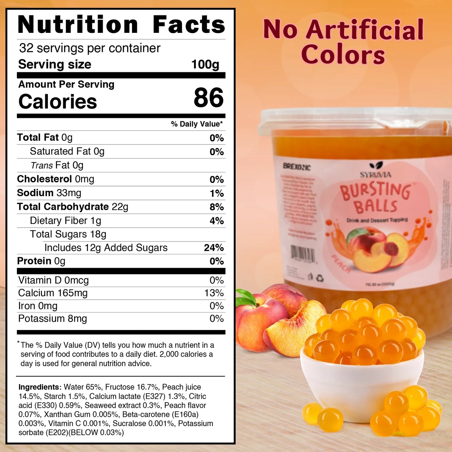 7 LB Peach Flavored Boba Balls for a Bursting and Popping Boba Experience ( 1 case 4x 7lb)