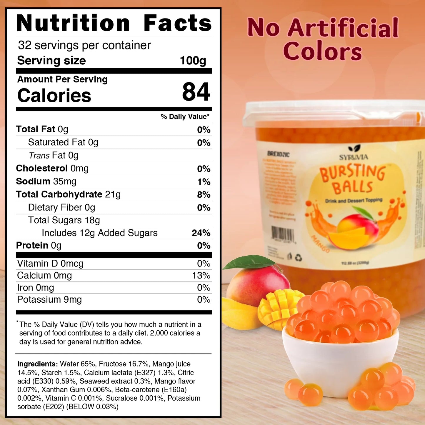7 LB Mango Flavored Boba Balls for a Bursting and Popping Boba Experience ( 1 case 4x 7lb)