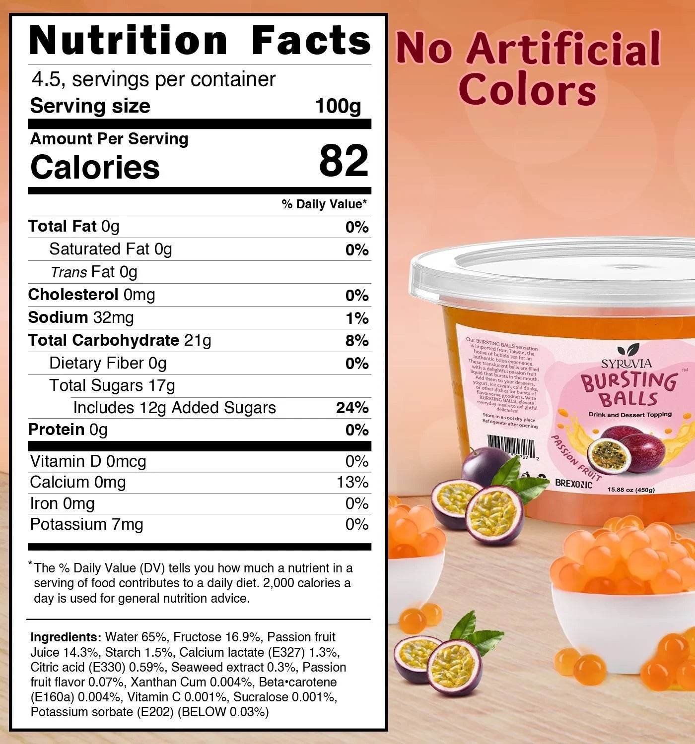 1 LB Passion Fruit Flavored Boba Balls for a Bursting and Popping Boba Experience ( 1 case 12x 1lb)