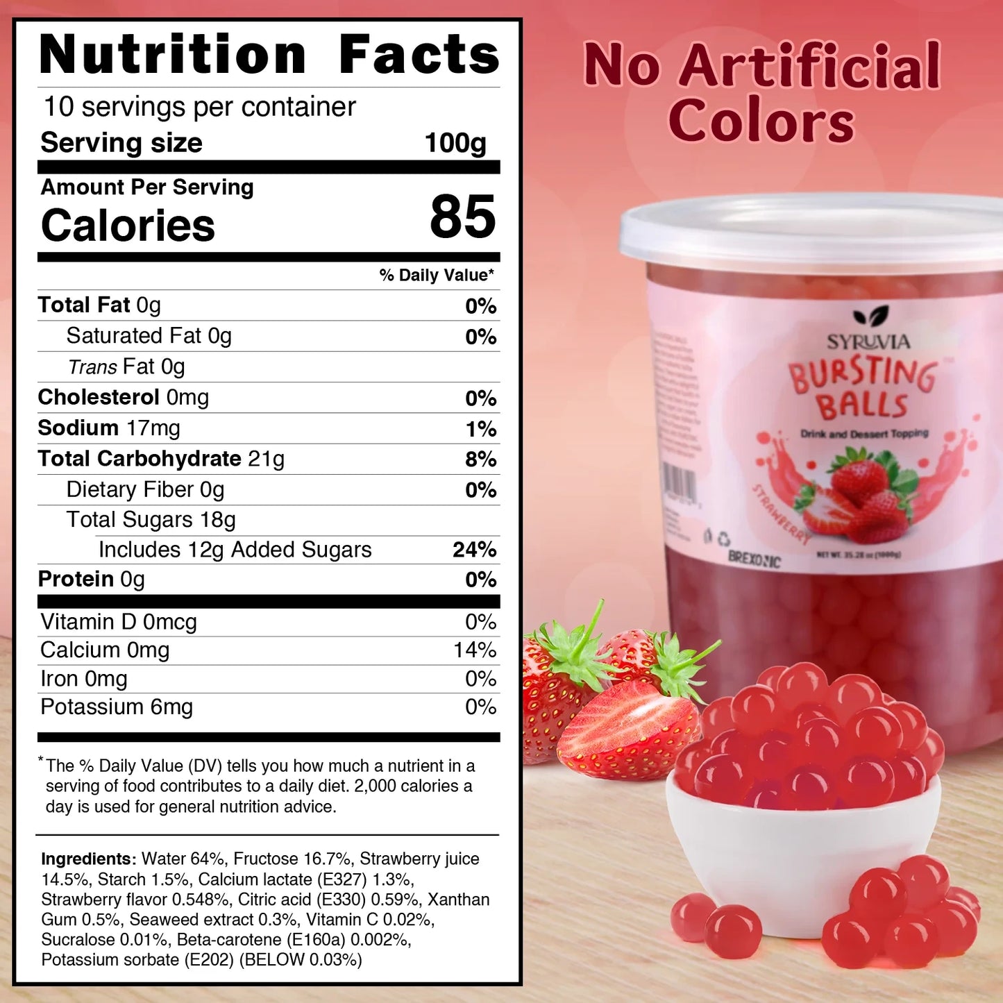 2 LB Strawberry Flavored Boba Balls for a Bursting and Popping Boba Experience ( 1 case 12x 2lb)
