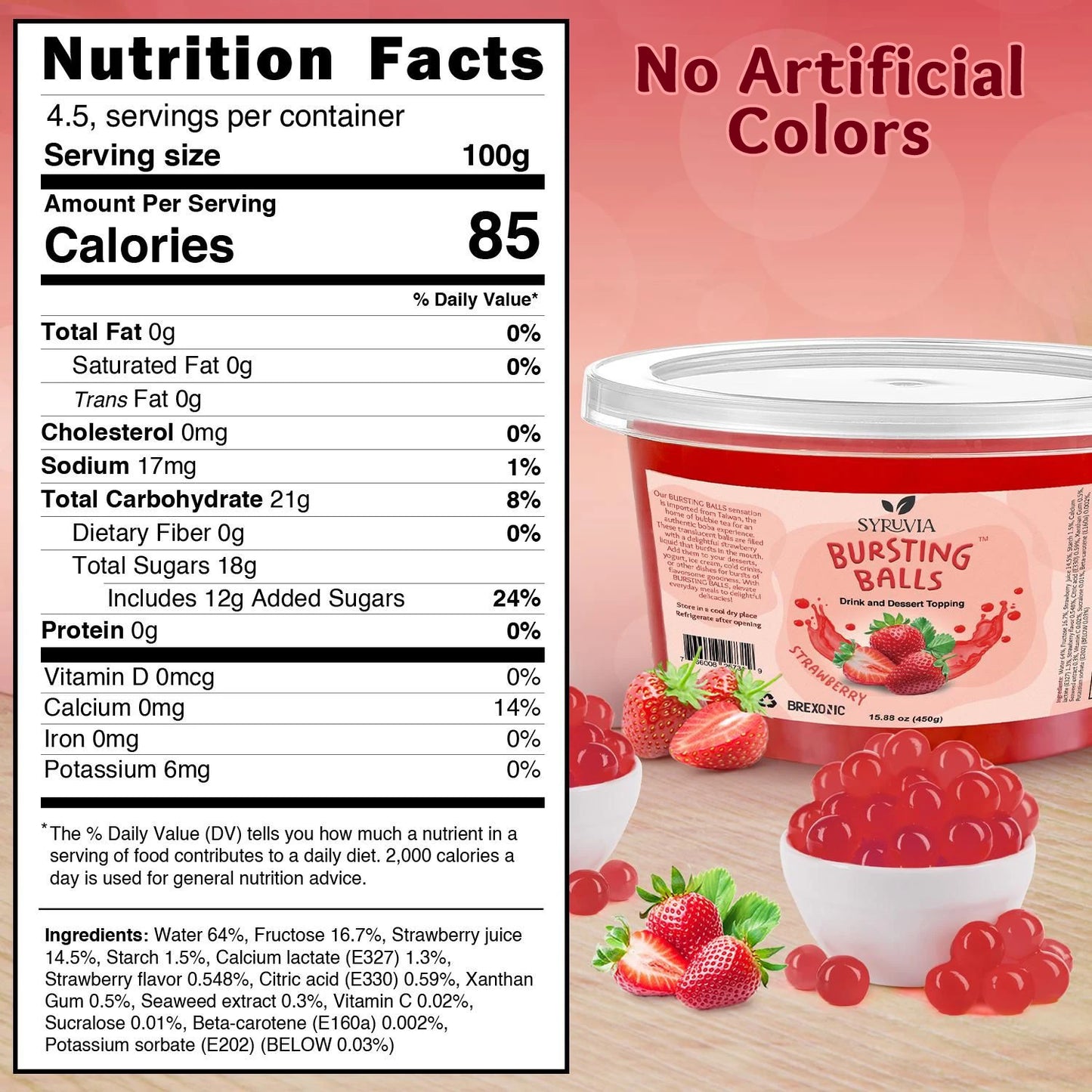 1 LB Strawberry Flavored Boba Balls for a Bursting and Popping Boba Experience ( 1 case 12x 1lb)