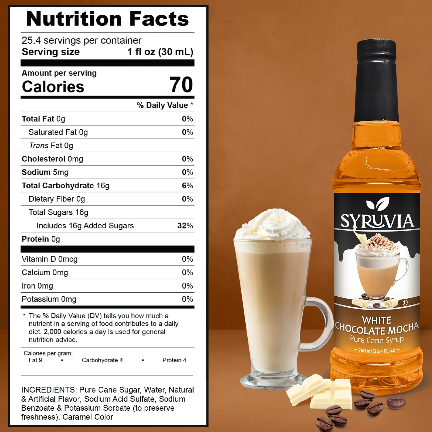 white chocolate mocha syrup nutrition facts